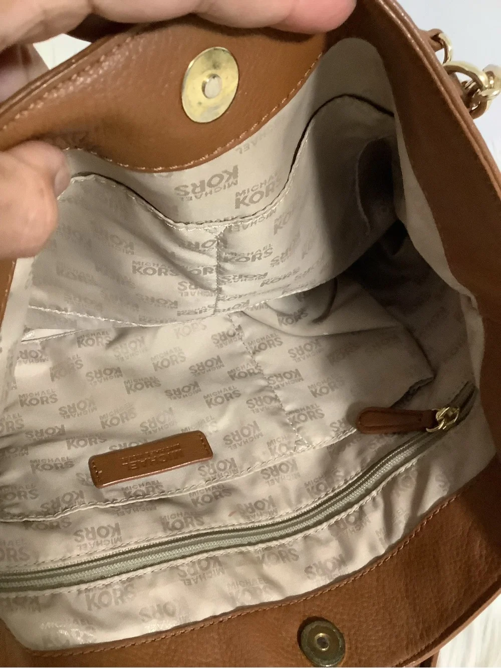 Michael Kors Brown Leather Tote with Gold MK Charm